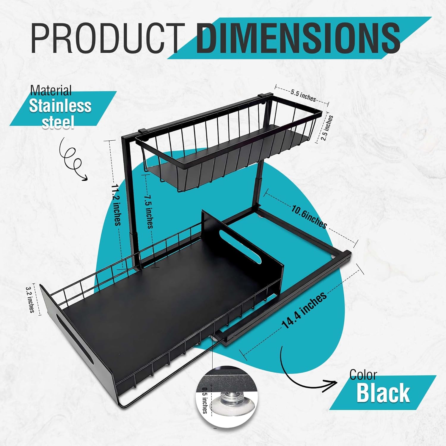 Pack of 2 - Under Kitchen Sink Organizer, 2-Tier Pull Out Cabinet Organizer Adjustable Slide Out Shelves - Bathroom Cabinet Organizer - 3 Way Adjustments