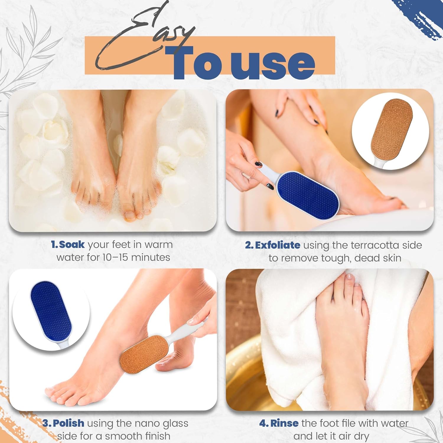 Dual Sided - Pumice Stone for Feet - Hard Skin Remover Glass Foot File - Terracotta Scrubber - Callus Remover - Dead Skin Remover - in Shower Foot Scrubber - Foot Rasp