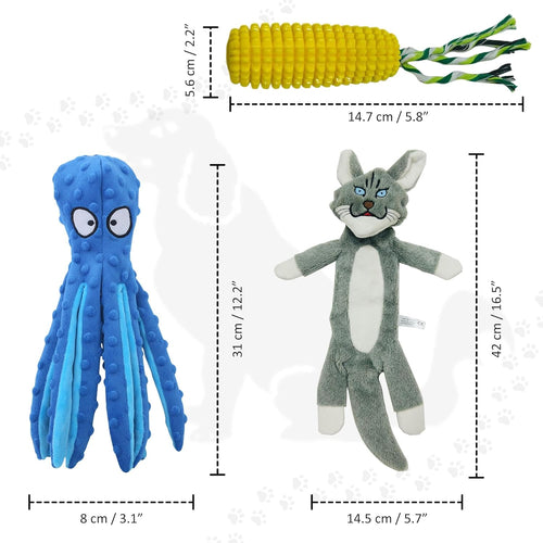 Paw-Some Deal: 3 Dog Toys for The Price of 1 - Perfect for Small Dogs and Puppies. Tough Durable Squeaky - No Stuffing Squeaky, Ideal for Teeth Cleaning