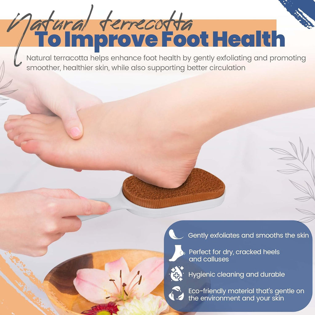 Dual Sided - Pumice Stone for Feet - Hard Skin Remover Glass Foot File - Terracotta Scrubber - Callus Remover - Dead Skin Remover - in Shower Foot Scrubber - Foot Rasp
