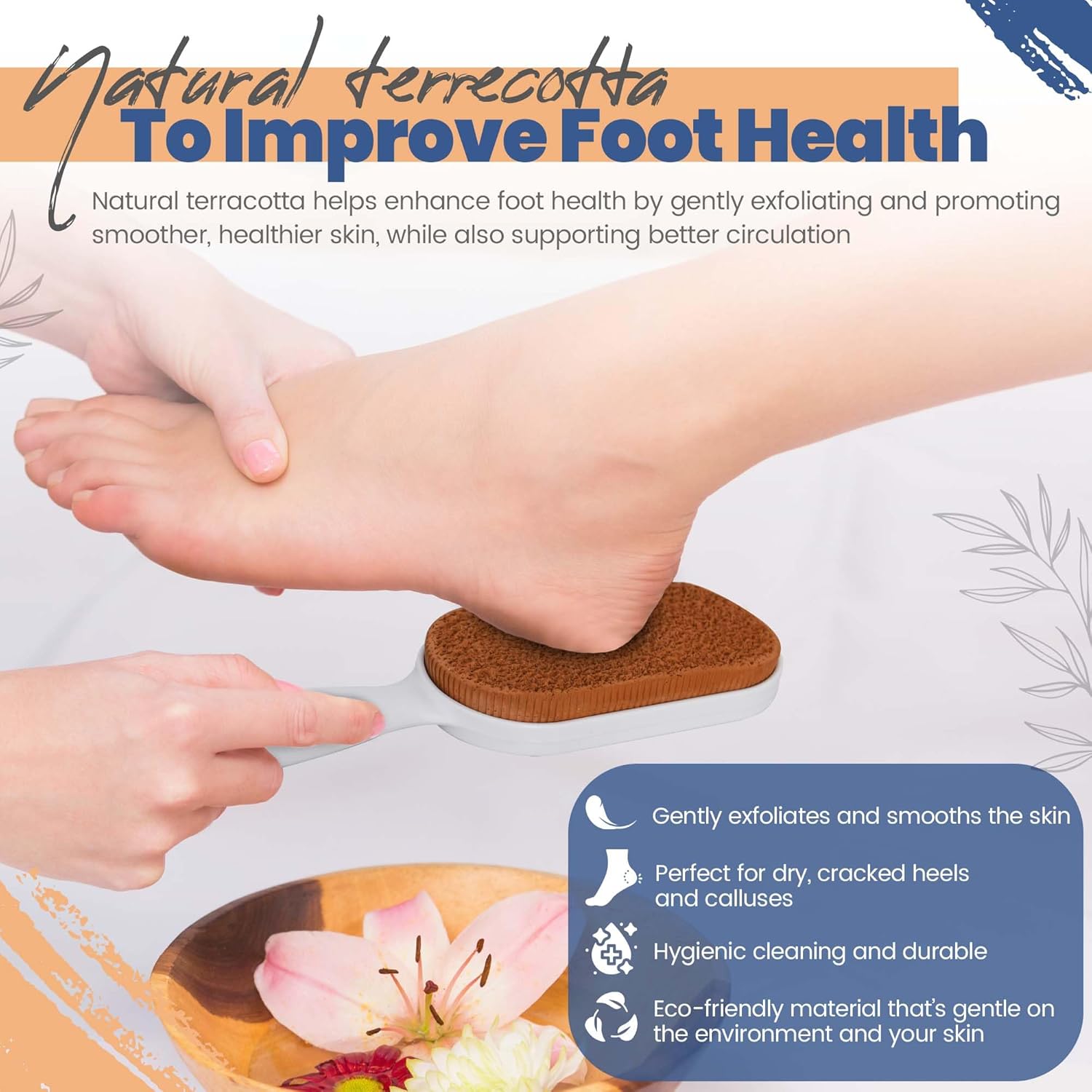 Dual Sided - Pumice Stone for Feet - Hard Skin Remover Glass Foot File - Terracotta Scrubber - Callus Remover - Dead Skin Remover - in Shower Foot Scrubber - Foot Rasp