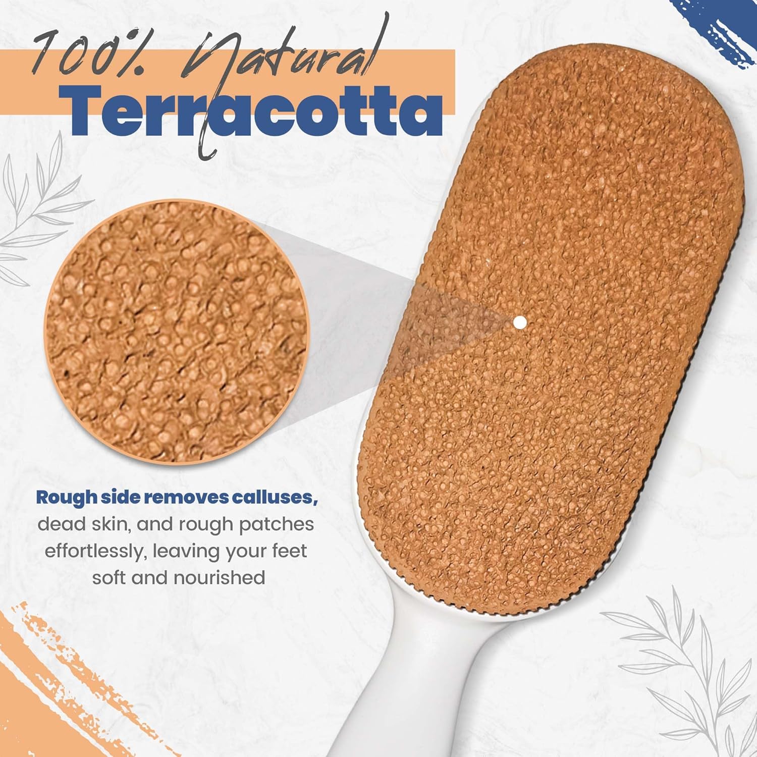 Dual Sided - Pumice Stone for Feet - Hard Skin Remover Glass Foot File - Terracotta Scrubber - Callus Remover - Dead Skin Remover - in Shower Foot Scrubber - Foot Rasp